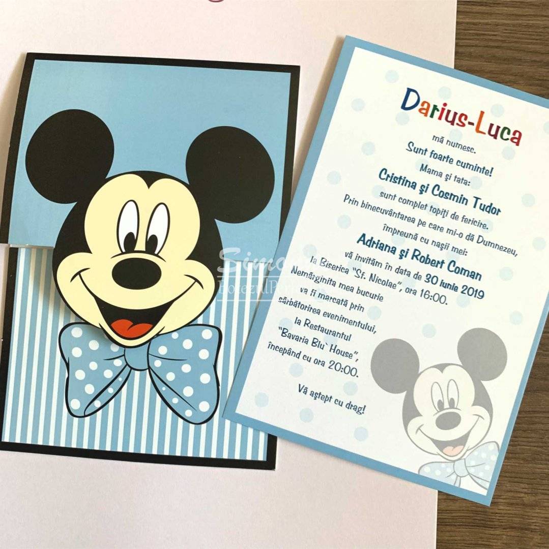 Invitatie botez baietel Mickey Mouse bleu
