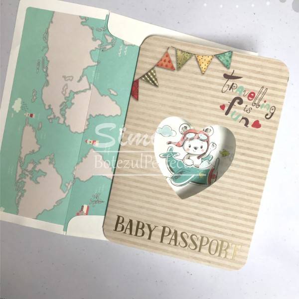 Invitatie botez Baby passport cu plic