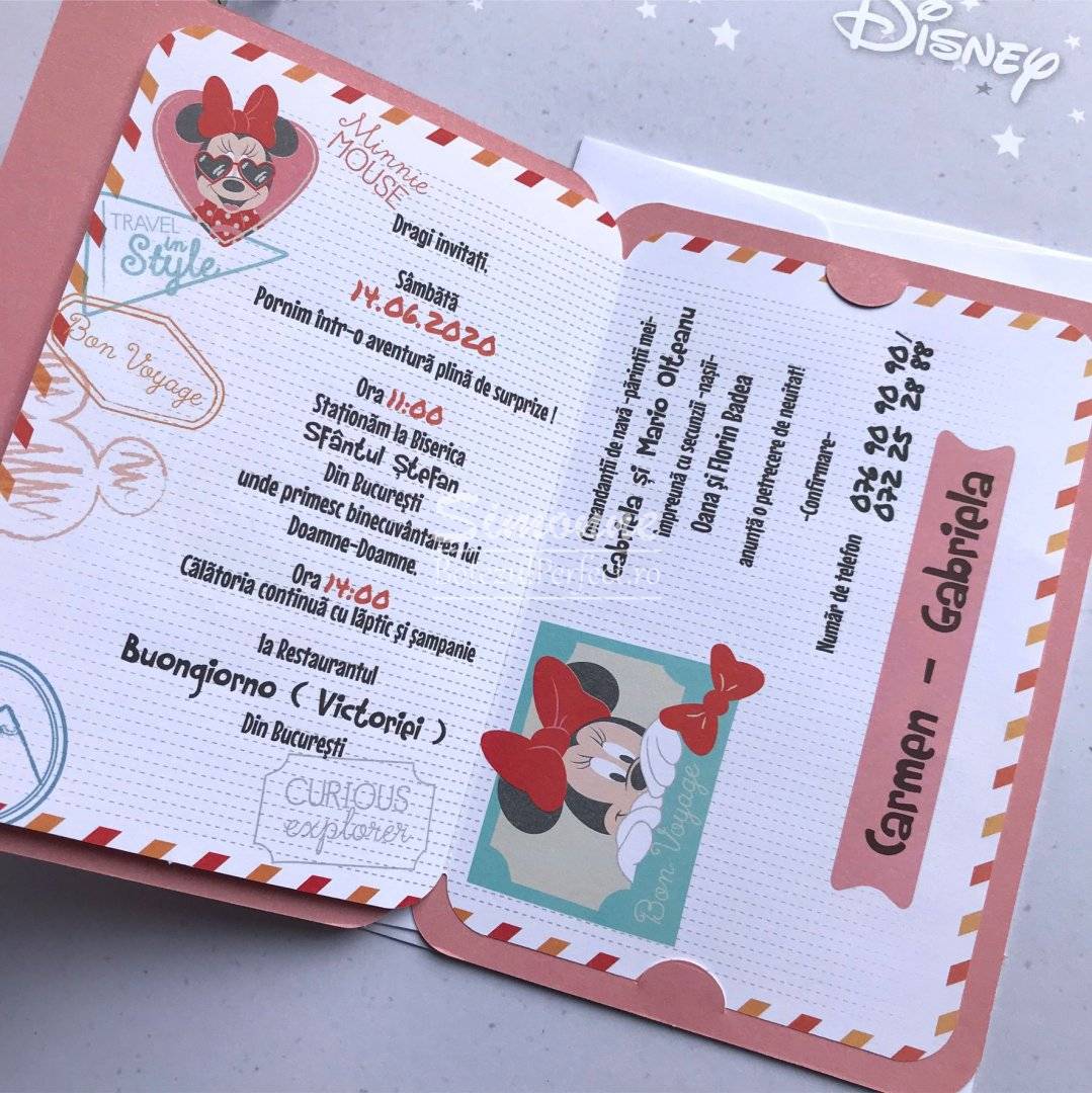 Invitatie botez pasaport Minnie Mouse